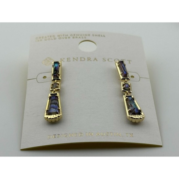 Kendra Scott Serena Linear Dangle Earrings Abalone Shell Gold Tone - Picture 4 of 11